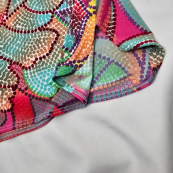 Clara Sun Woo Mosaic Petal Coral Multicolor High Low Tunic Ruffle Tie Sleeves 1X - Picture 7 of 13